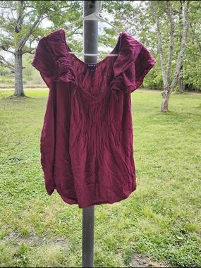 torrid Wine Ruffle Sleeve Peasant Blouse